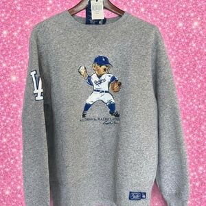 Ralph Lauren Gray Crewneck Sweater with Baseball Bear